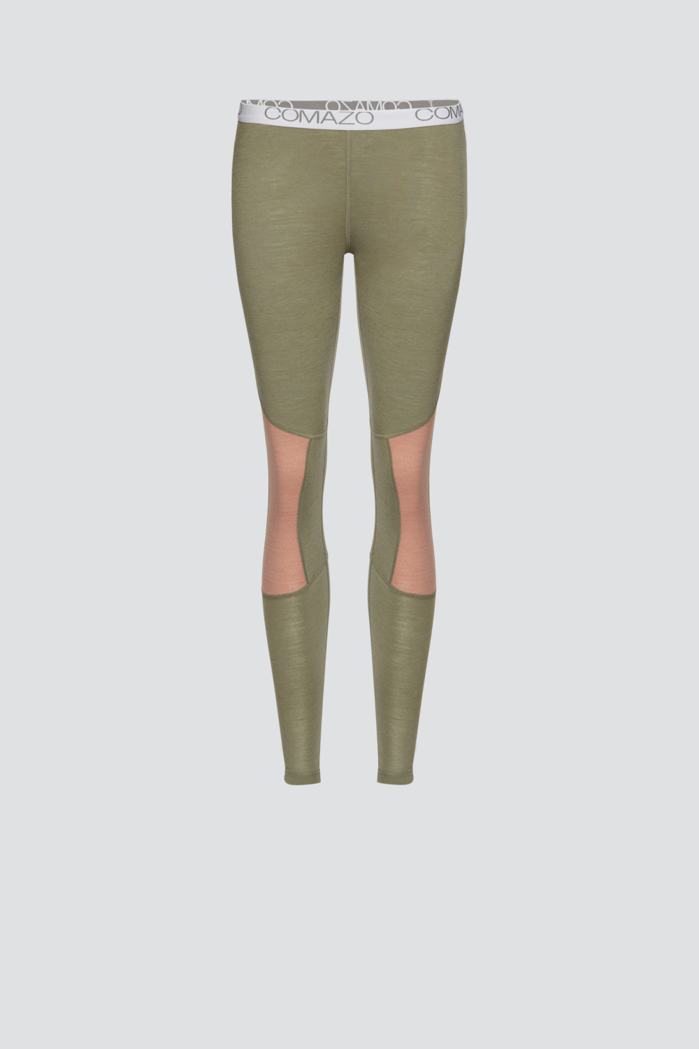 Produktbild Vorderansicht Comazo Damen Merinowolle-Leggings Farbe Avocado/Sorbet