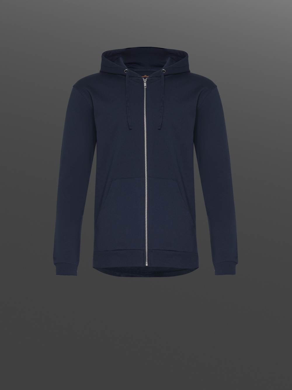 Produktbild Vorderansicht Jacke mit Kapuze von Comazo in der Farbe Navy mit seitlichen Eingriffstaschen Comazo Herren Jacke mit Kapuze Farbe Navy