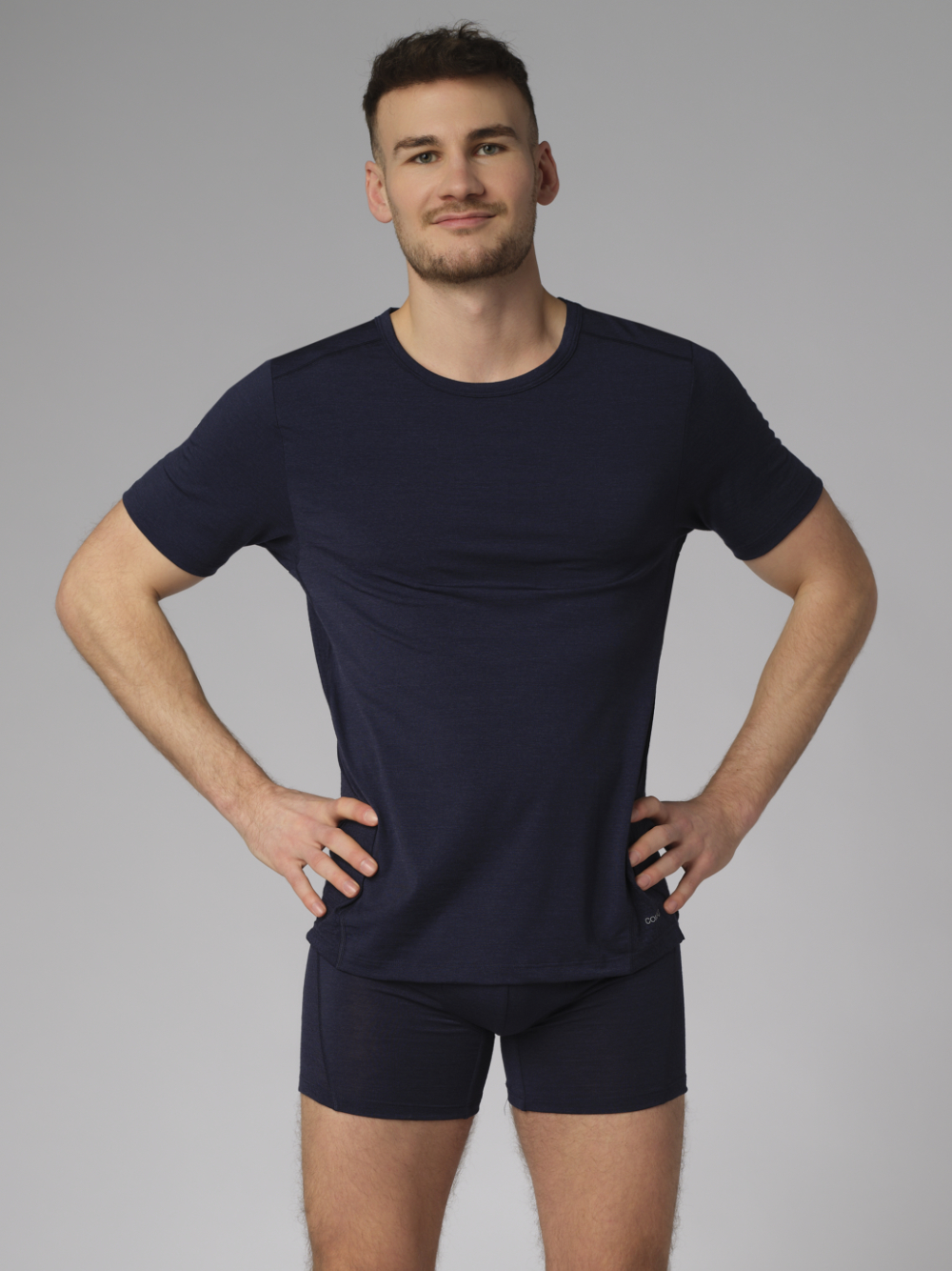 Comazo Herren Shirt kurzarm aus Merinowolle Farbe Navy