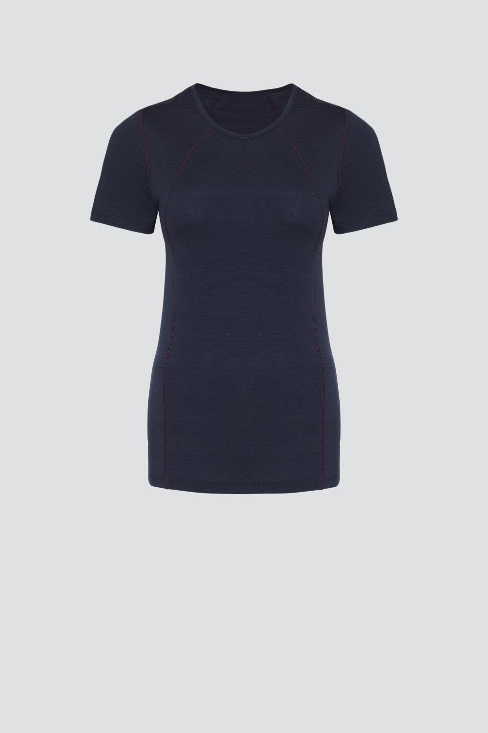 Produktbild Vorderansicht Comazo Damen Shirt kurzarm aus Merinowolle Farbe Navy