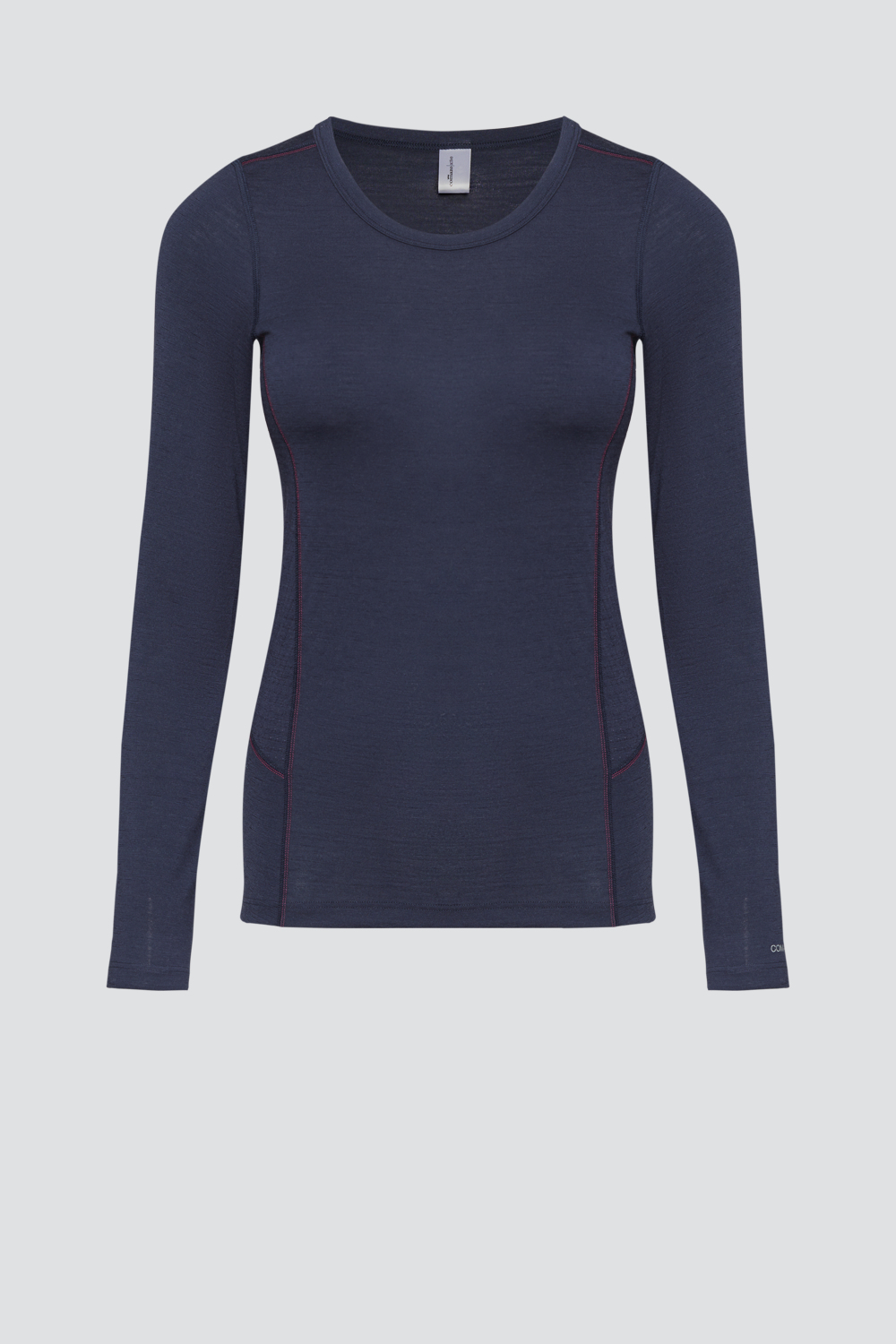 Produktbild Vorderansicht Merinowolle-Shirt langarm von Comazo in der Farbe Navy aus 100% mulesing-freier Schurwolle mit Mesh-Einsätzen