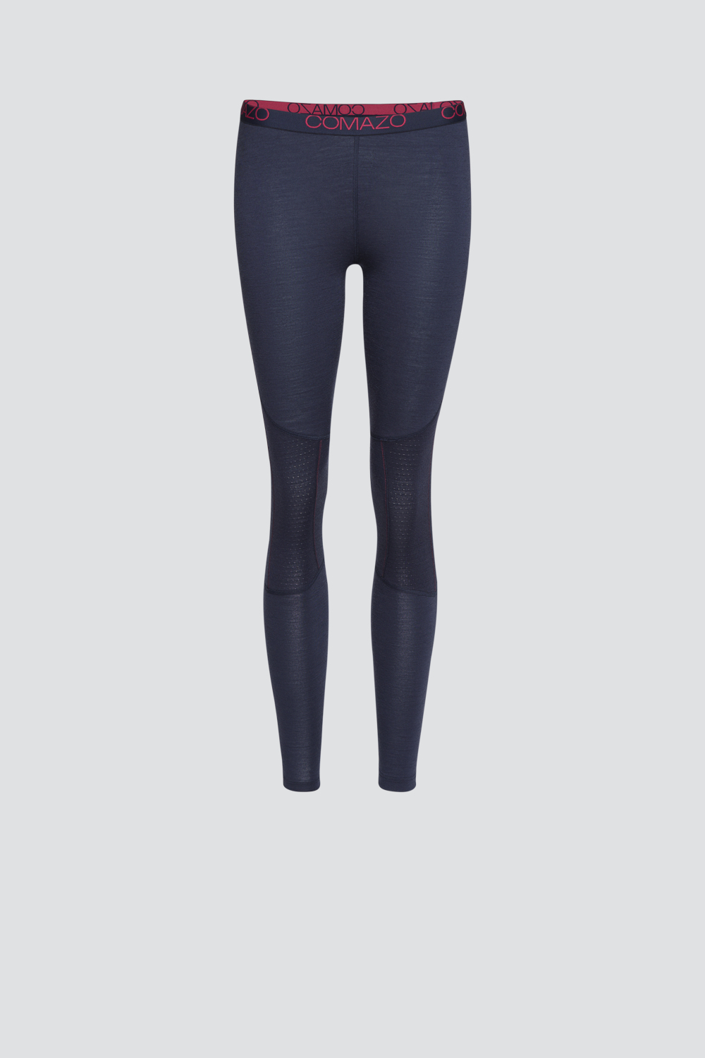 Produktbild Vorderansicht Merinowolle-Leggings von Comazo in der Farbe Navy aus 100% mulesing-freier Schurwolle mit Mesh-Einsätzen