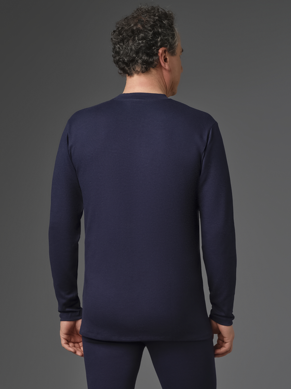 Long-sleeve shirt made from two-layer material by Comazo Protect in navy color. Back view: Man wearing Long-sleeve shirt made from two-layer material by Comazo Protect in navy color.
