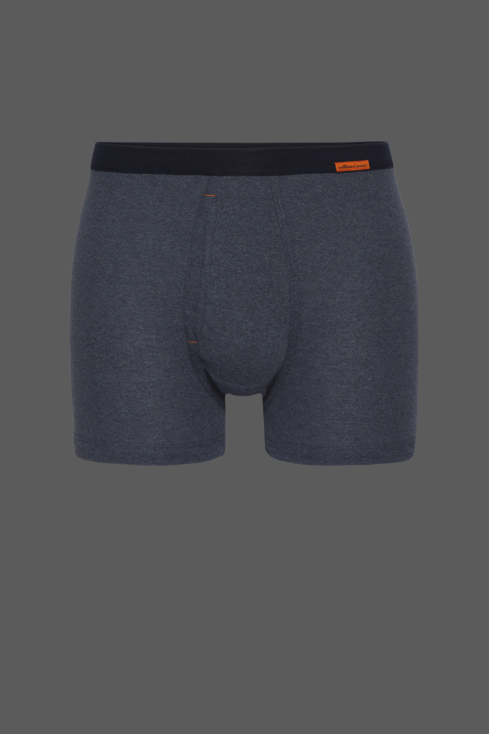 Short underwear with fly by Comazo Protect in blue melange color. Product image front view Short underwear with fly by Comazo Protect in blue melange color.