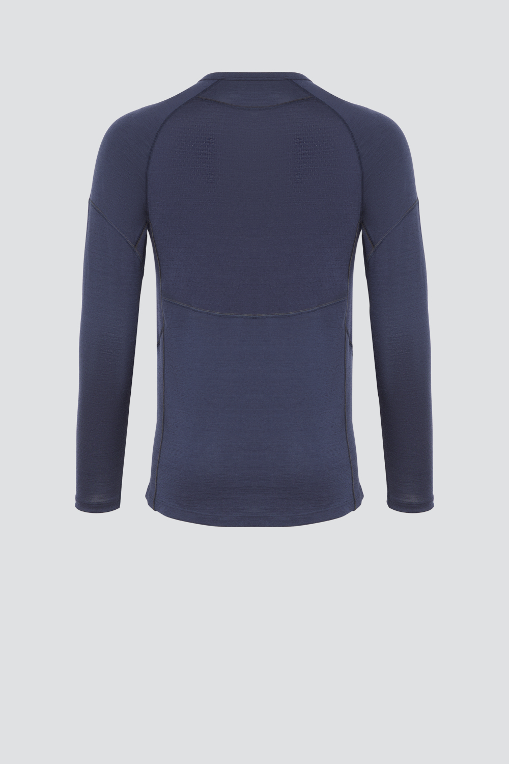 Comazo men's shirt long sleeve made of merino wool, color navy Product image back view: Long sleeve shirt made of 100% mulesing-free merino wool by Comazo in navy color with mesh inserts.