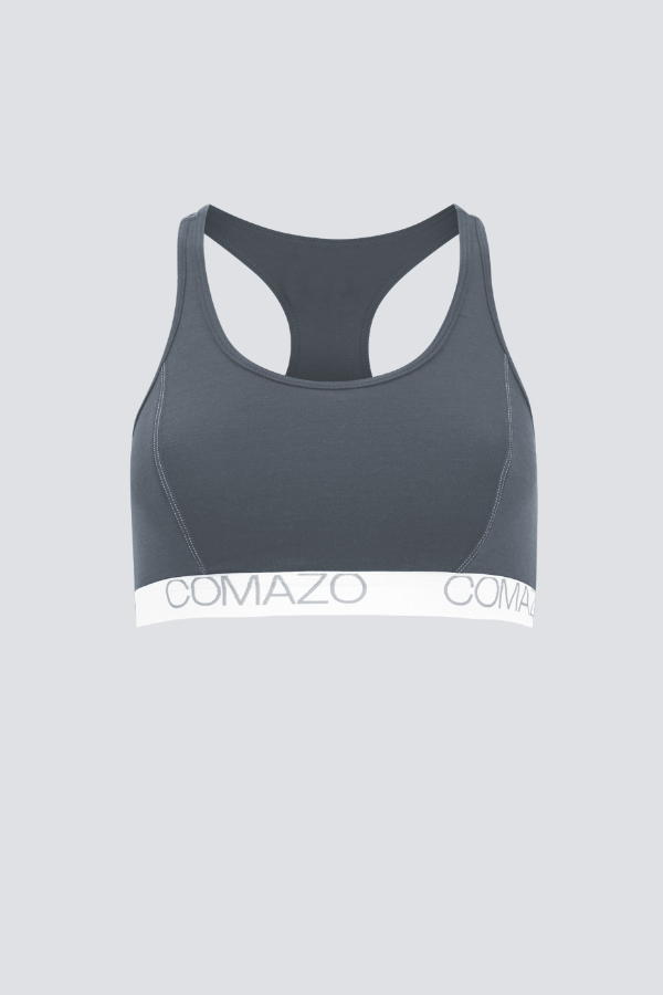 Produktbild Vorderansicht Bustier aus mulesing-free Merinowolle von Comazo in der Farbe Dunkelgrau