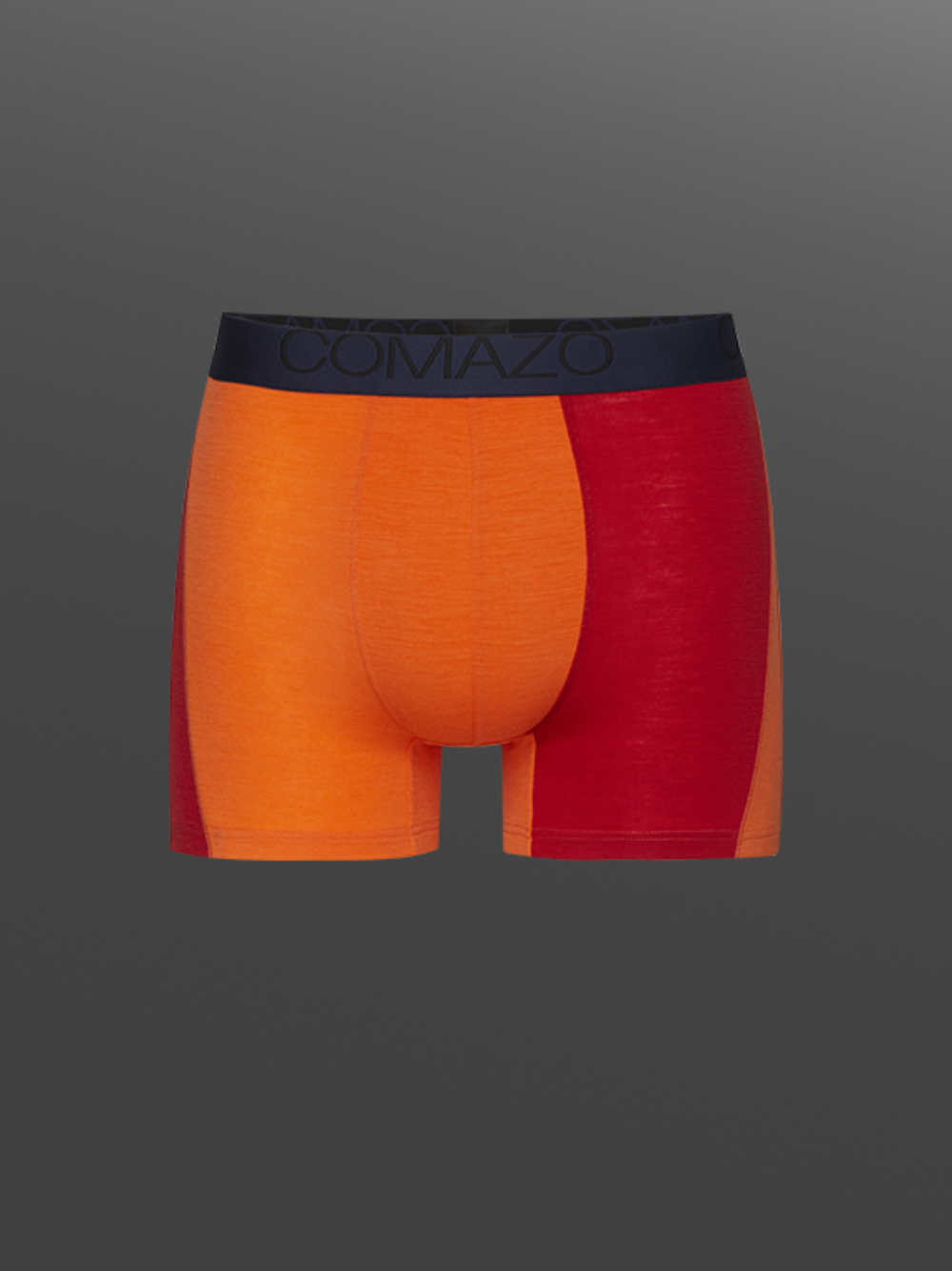 Comazo men's trunks made of merino wool in the color Orange/Crimson. Product image front view of Comazo men's trunks made of merino wool in the color Orange/Crimson.