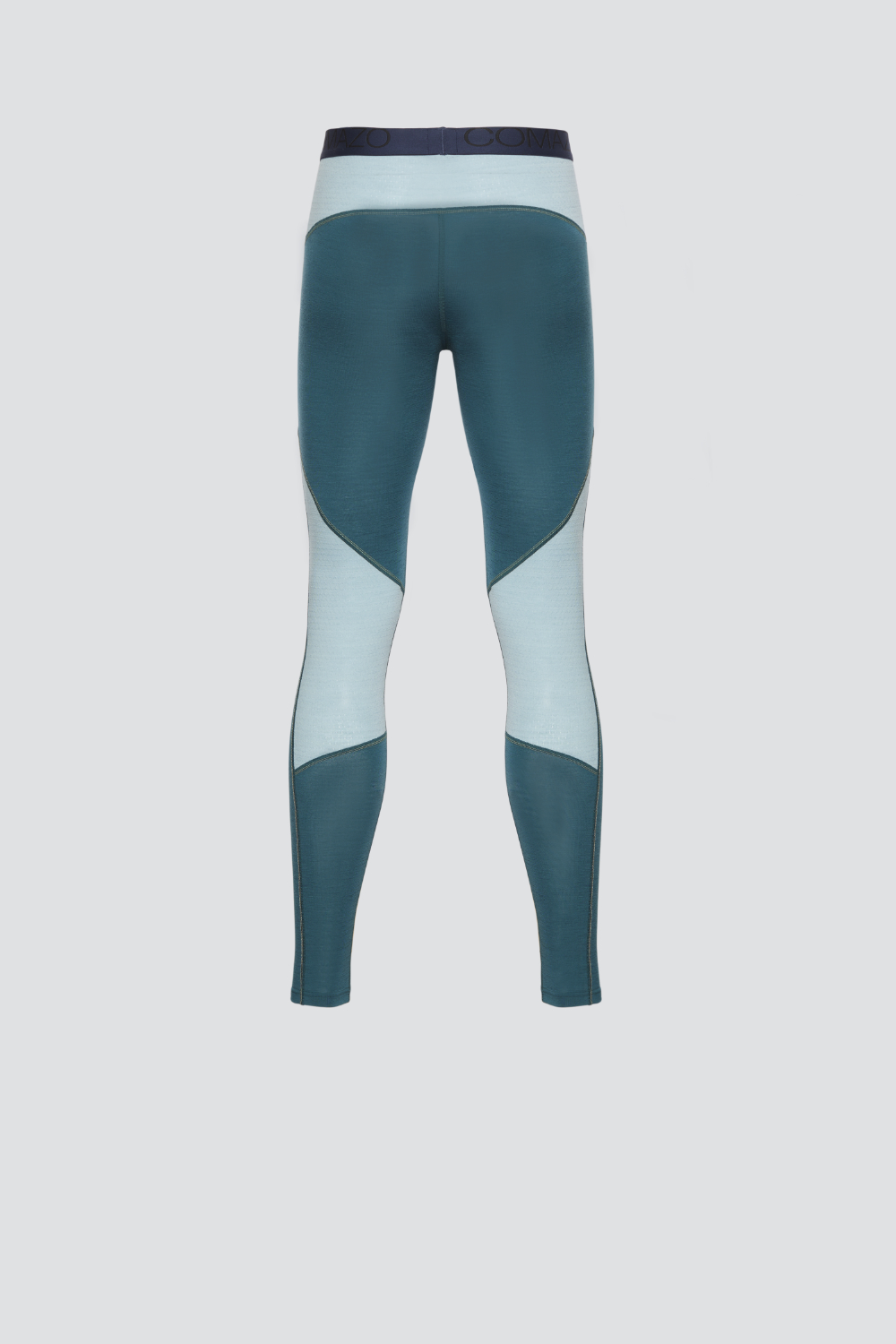 Comazo men's long underpants made of merino wool, color emerald/light green. Product image back view: Long underpants made of 100% mulesing-free merino wool by Comazo in emerald/light green color with Comazo logo waistband.