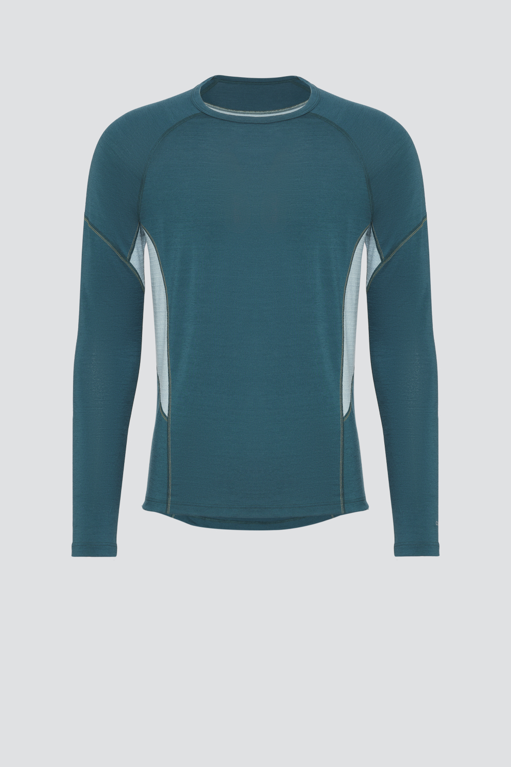Comazo men's shirt long sleeve made of merino wool, color emerald/light green. Product image front view: Long sleeve shirt made of 100% mulesing-free merino wool by Comazo in emerald/light green color with mesh inserts.