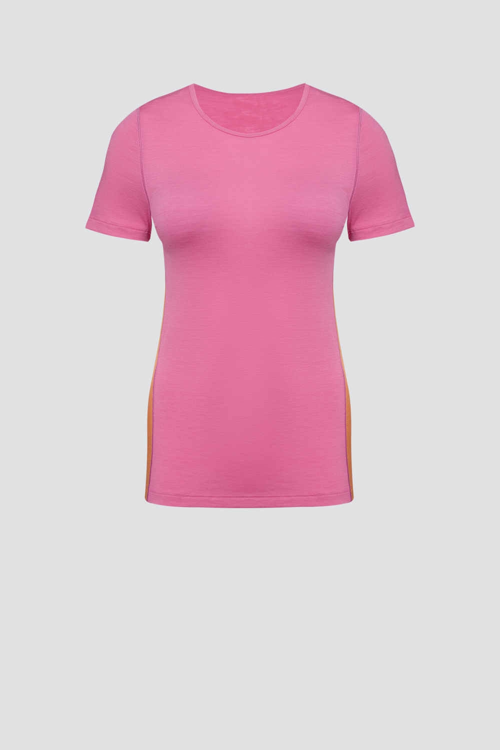 Produktbild Vorderansicht Comazo Damen Shirt kurzarm aus Merinowolle Farbe Pink-Mango