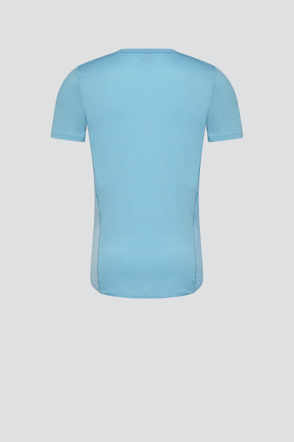Comazo Herren Shirt kurzarm aus Merinowolle Farbe Seablue/Ice Produktbild Rückansicht Shirt kurzarm aus Merinowolle von Comazo in der Farbe Seablue/Ice mit längerem Rückenteil und Rundhalsausschnitt