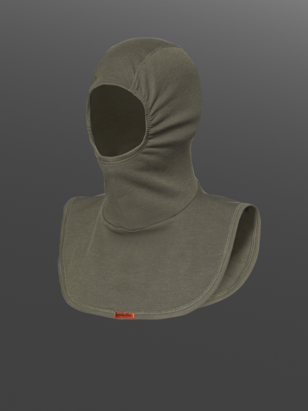 2-layer flame retardant hood without shoulder seam by Comazo Protect, color stone grey-olive. Product image front view: 2-layer flame retardant hood without shoulder seam by Comazo Protect, color stone grey-olive.