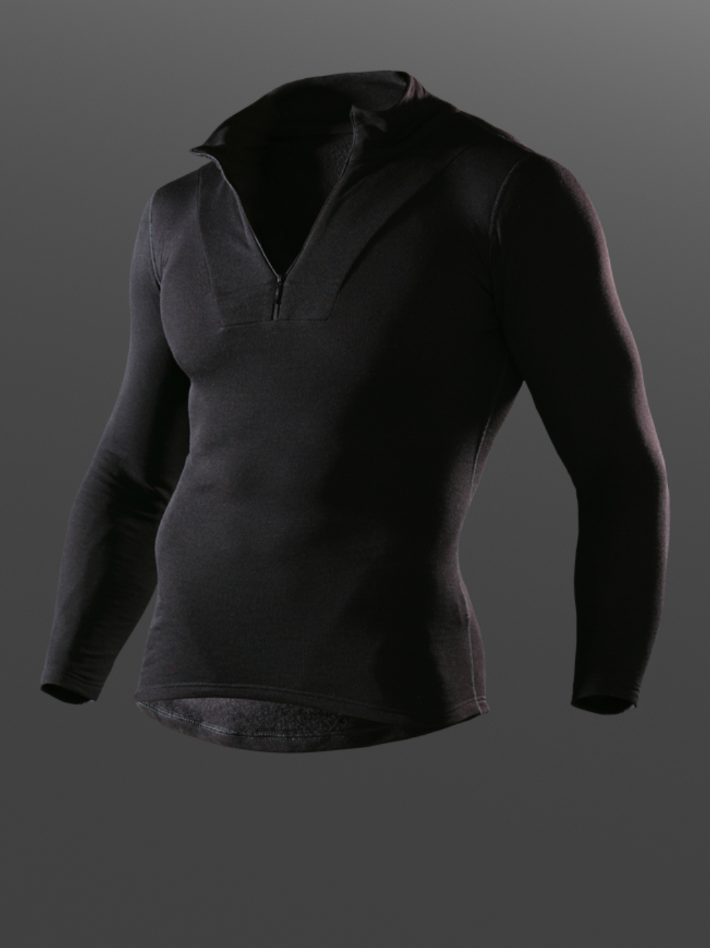 Merino Wool Shirt with Zip Collar (Mulesing Free) by Comazo Protect in Black Product Image Front View: Merino Wool Shirt with Zip Collar (Mulesing Free) by Comazo Protect in Black