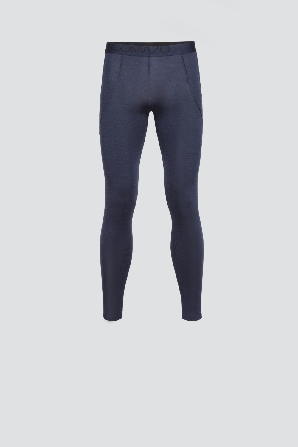 Comazo men's long underpants made of merino wool, color navy. Product image front view: Long underpants made of 100% mulesing-free merino wool by Comazo in navy color with Comazo logo waistband.