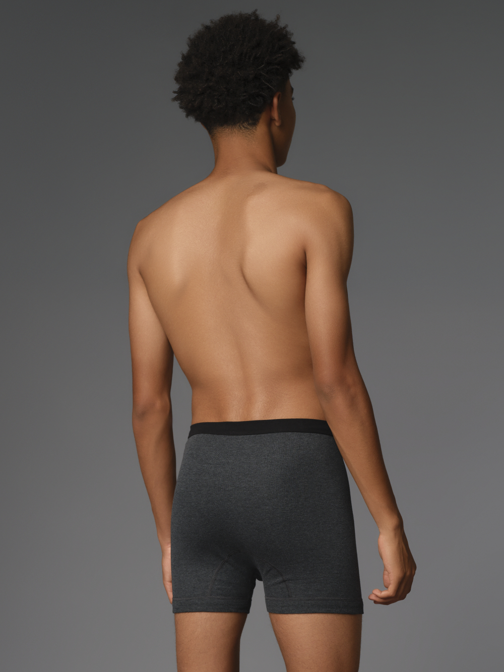Short underwear with fly by Comazo Protect in blue melange color. Back view: Man wearing Short underwear with fly by Comazo Protect in blue melange color.