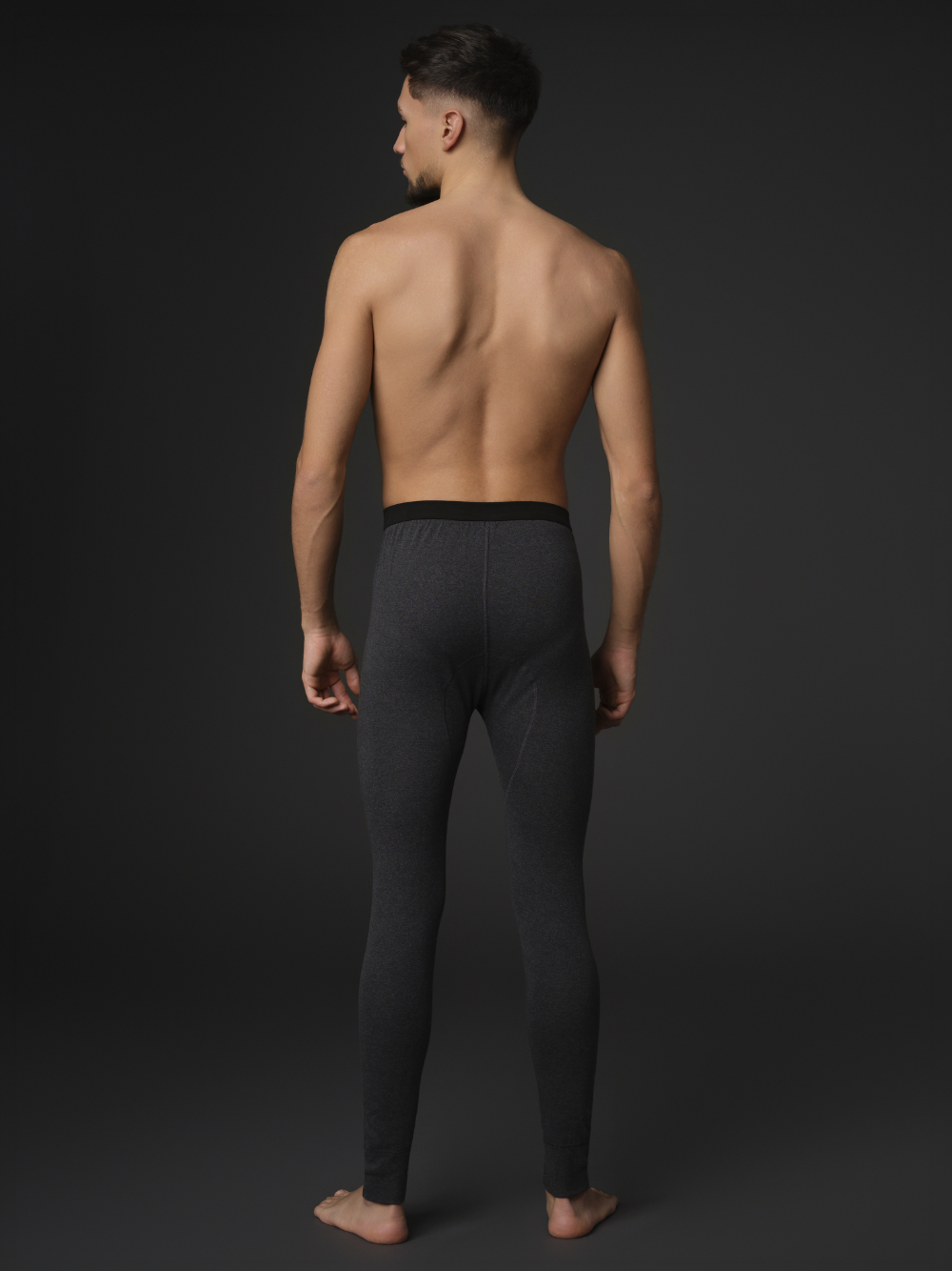 Long underwear with fly by Comazo Protect in dark gray melange color. Back view: Man wearing Long underwear with fly by Comazo Protect in dark gray melange color.