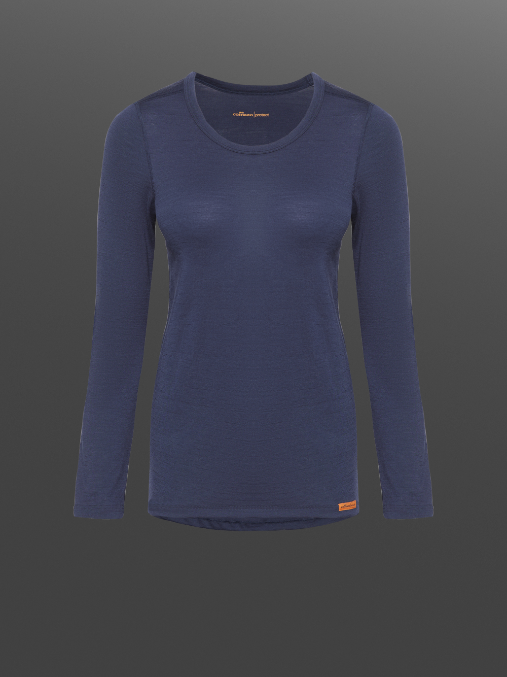 Functional shirt made of 100% merino wool for women by Comazo Protect, color navy. Product image front view: Functional shirt made of 100% merino wool for women by Comazo Protect, color navy.