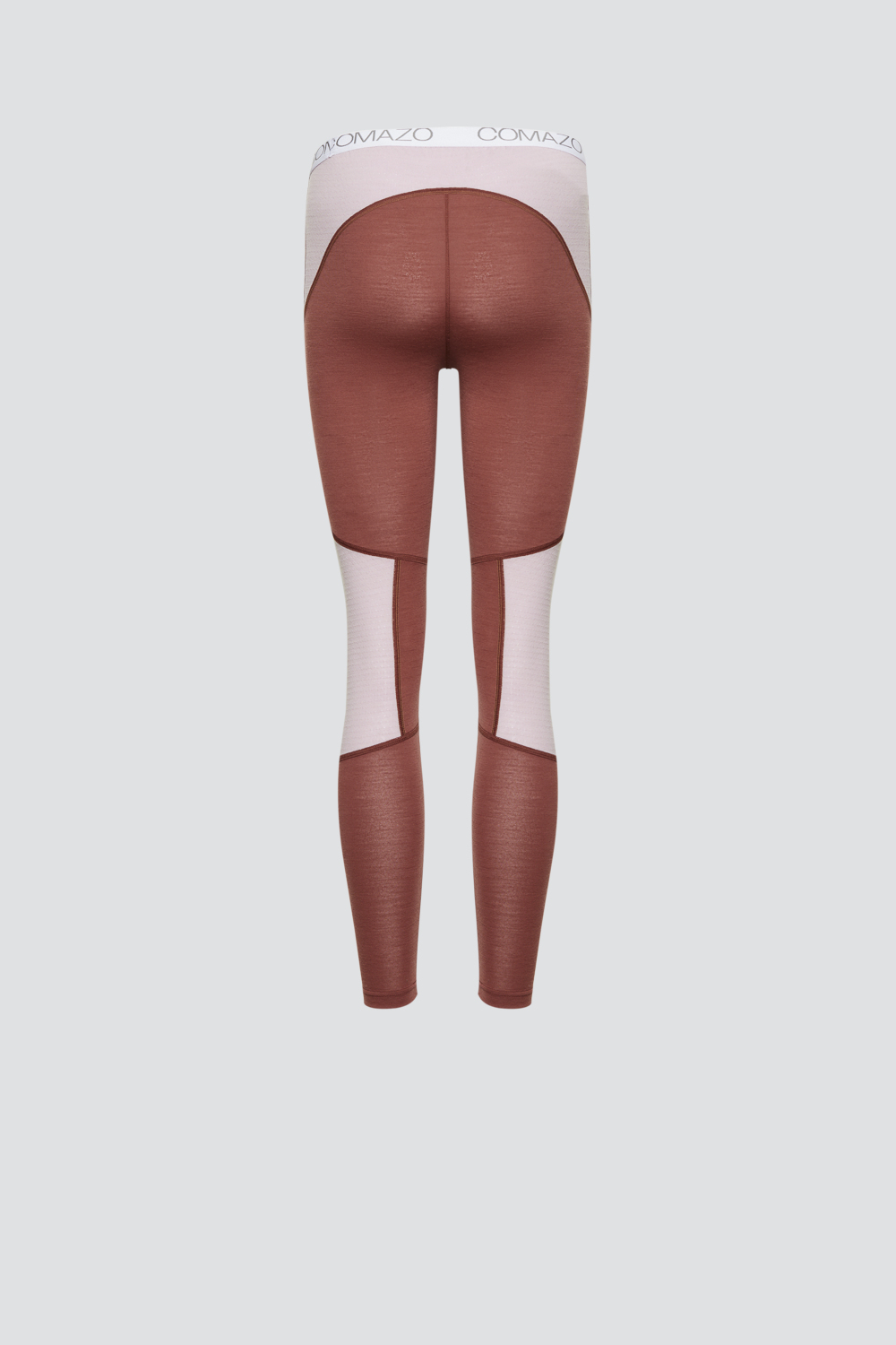 Produktbild Rückansicht Merinowolle-Leggings von Comazo in der Farbe Brandy/Rosegrey aus 100% mulesing-freier Schurwolle mit Mesh-Einsätzen